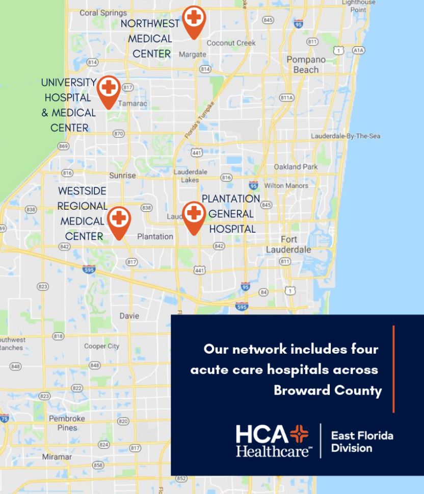 Our network includes four acute care hospitals across Broward County.